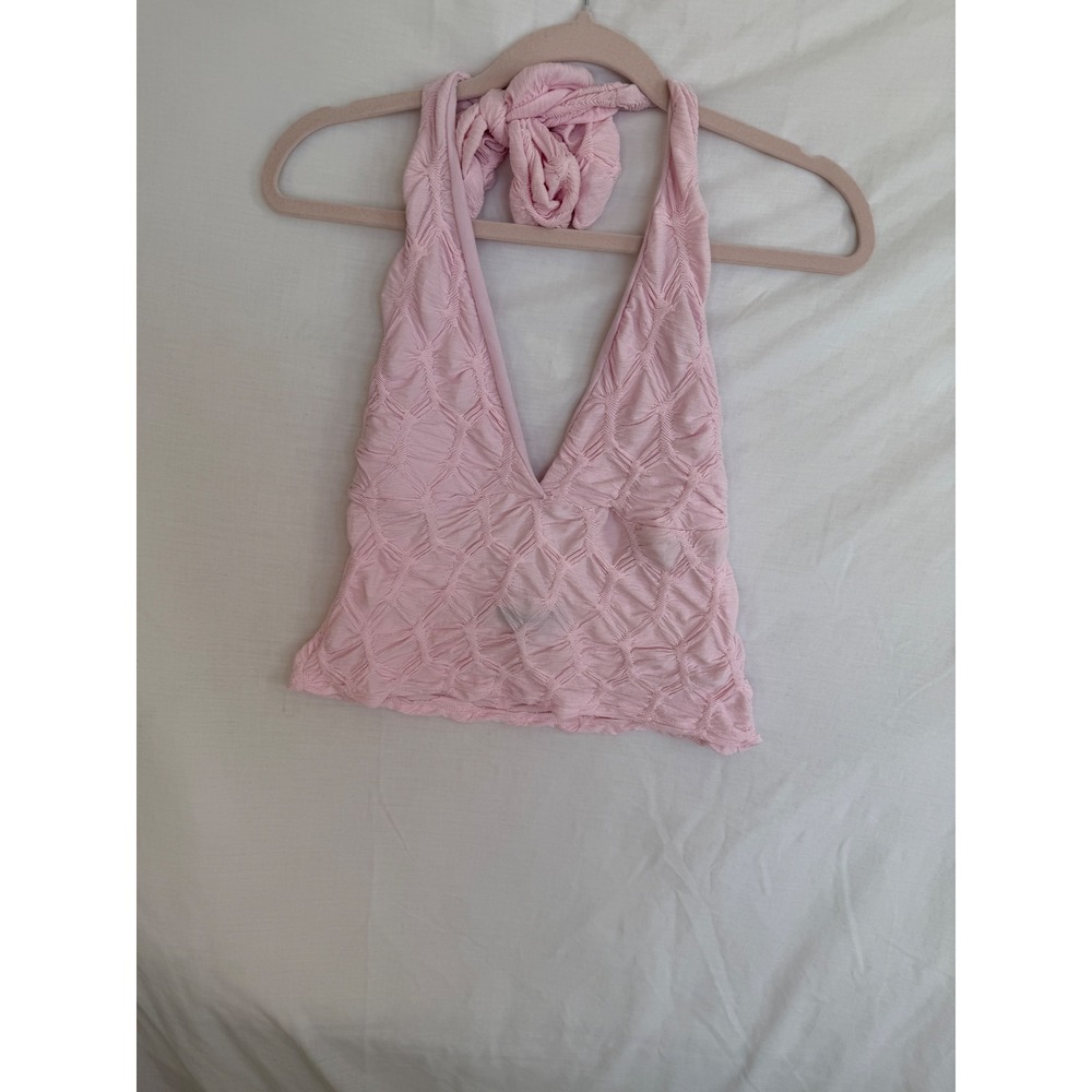 See You Monday Los Angeles Pink Popcorn Textured Halter Top ST8675 Large